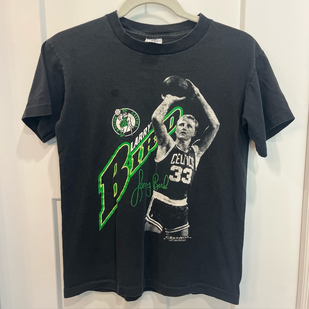 Vintage Larry Bird T-shirt Boston Celtics Black Starter 1989 Kids Size 18-20